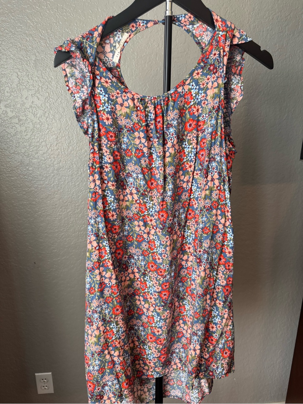 Copper Key Floral Shift Dress in Coral, Navy & Green